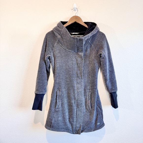 The North Face Dionne Hooded Fleece Jacket Long Tunic Cozy Athleisure Gray S - Picture 2 of 12